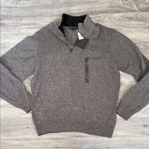 Men's Gray Knit Quarter-Button Sweater